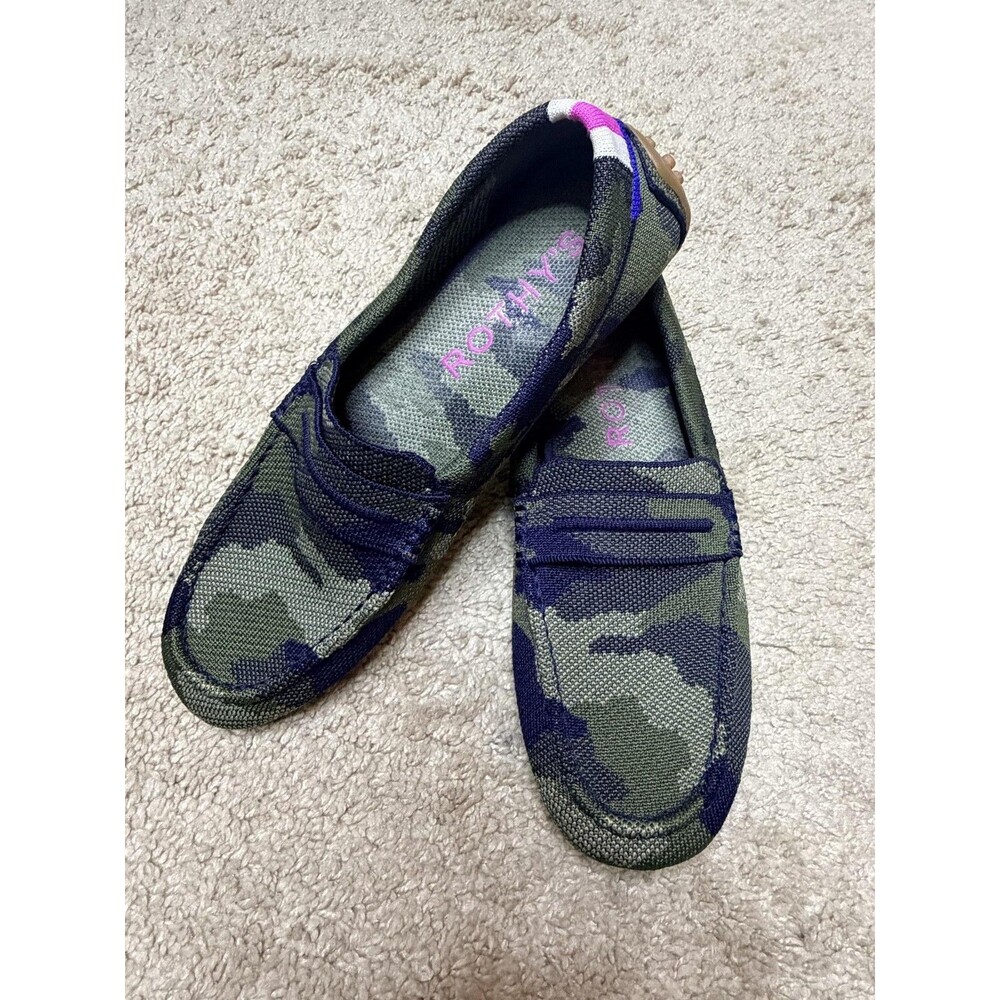 Rothy's Driver Loafer Shoes Womens Size 8.5 Green Camo Knit Slip On Flats
